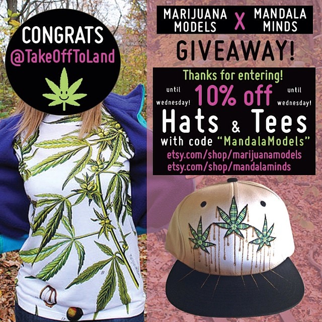 Congrats @takeofftoland!!! Email us your address so we can send you your goodies 😬

Thanks for all the entries everyone! Both @mandalaminds and @marijuanamodels will be doing 10% off as a thank you for everyone's support! Use code "mandalamodels" at checkout until Wednesday!
Etsy.com/shop/MarijuanaModels
Etsy.com/shop/MandalaMinds
😙