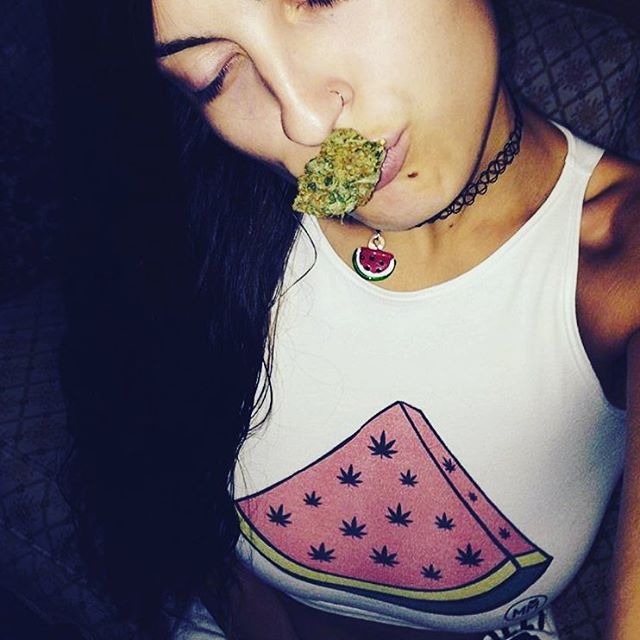 Yum yum Weedmelon @lala_phant feelin good in her weedmelon crop and glass choker 😬 All available in our shop! We're almost sold out of the glass watermelon pendants Link in bio!️