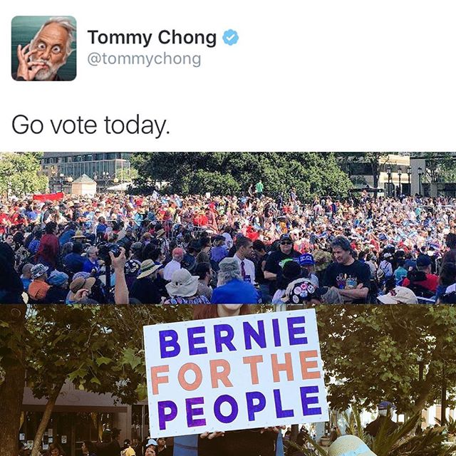 , not just in your lungs Bernie for legalization and for {all} the people🏼🏾🏿 CA, MT, NJ, NM, SD and ND: Today's the day!! Get out & vote️@BernieSanders @peopleforbernie @heytommychong